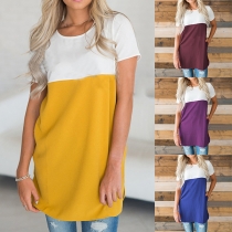 Fashion Contrast Color Short Sleeve Round Neck T-shirt 