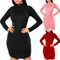 Sexy Backless Long Sleeve Solid Color Bodycon Dress