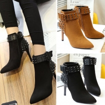 Sexy Pointed Toe Riverts Zipper Strappy High-heeled Matin Boots