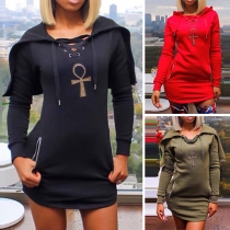 Fashion Solid Color Long Sleeve Back-zipper Hooded Dress