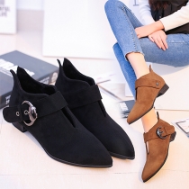Sexy Pointed Toe Hollow Out Straped Matin Low-heeled Boots