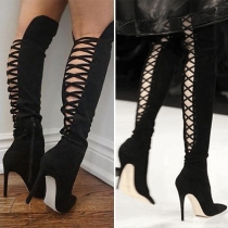 Sexy High-heeled Pointed Toe Hollow Out Over-the-knee Boots