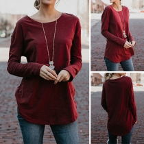 Simple Style Long Sleeve Round Neck Solid Color T-shirt 
