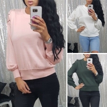 Fashion Solid Color Long Sleeve Round Neck Lace-up Sweatshirt 