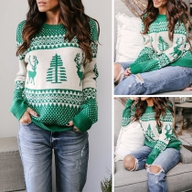 Fashion Long Sleeve Round Neck Printed Pullover Sweater