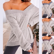 Fashion Solid Color Long Sleeve V-neck Pullover Sweater