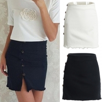 Fashion Solid Color High Waist Side Single-breasted Skirt 