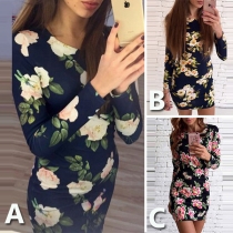 Fashion Long Sleeve Round Neck Slim Fit Printed Dress