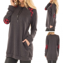 Fashion Plaid Spliced Long Sleeve Round Neck Loose T-shirt 