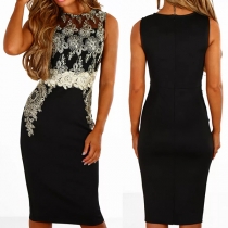 Sexy See-through Lace Spliced Sleeveless High Waist Slim Fit Dress