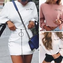 Fashion Solid Color Lace-up Long Sleeve Round Neck Sweatshirt 