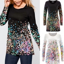 Fashion Long Sleeve Round Neck Colorful Printed T-shirt 