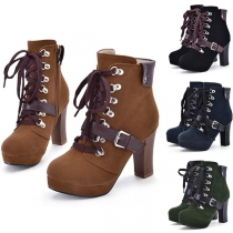 Retro Style Thick Heel Round Toe Lace-up Martin Boots 
