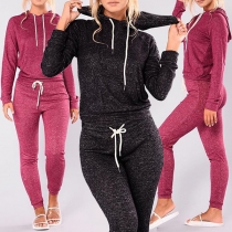 Fashion Solid Color Long Sleeve Hoodie + Pants Casual Sports Suit 