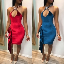Sexy Backless Off-shoulder Slim Fit Halter Bodycon Dress
