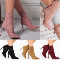 Elegant Solid Color High-heeled Pointed Toe Ankle Boots