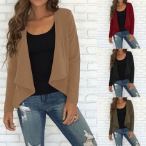 Fashion Wide Lapel Solid Color Long Sleeve Casual Cardigan 