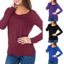 Sexy V-neck Solid Color Long Sleeve Shirt