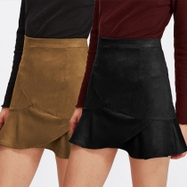 Fashion Solid Color High Waist Ruffle Hem Skirt