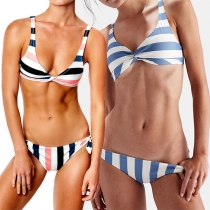 Sexy Backless Striped Bikini Set 