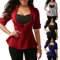 Chic Style Half Sleeve V-neck High-low Hem Lace-up Top