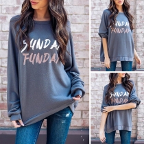 Casual Style Long Sleeve Round Neck Letters Printed T-shirt 