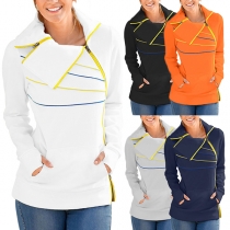 Fashion Contrast Color Long Sleeve Side-zipper Sweatshirt