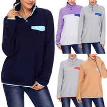 Fashion Contrast Color Long Sleeve High Neck Casual Sweatshirt 