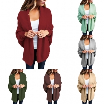 Fashion Solid Color Dolman Sleeve Loose Knit Cardigan 