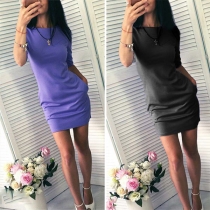 Simple Style Solid Color Round Neck Slim Fit Dress