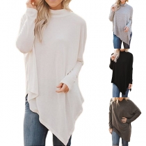 Chic Style Long Sleeve Dolman Sleeve Irregular Hem Solid Color T-shirt 