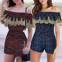 Sexy Off-shoulder Boat Neck High Waist Lace Romper