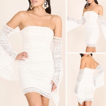 Sexy Off-shoulder Trumpet Sleeve Slim Fit Lace Dress