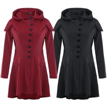 Fashion Solid Color Long Sleeve High-low Hem Hooded Coat 
