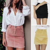Fashion Solid Color High Waist Slim Fit Skirt 