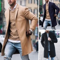 Elegant Solid Color Long Sleeve Notched Lapel Men's Overcoat