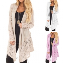 Fashion Solid Color Long Sleeve Lace Spliced Cardigan 