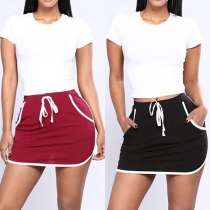 Fashion Contrast Color High Waist Mini Skirt 