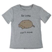 Cute Cartoon Letters Printed Short Sleeve Round Neck T-shirt 