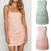 Sexy Strapless Lace Spliced Slim Fit Party Dress