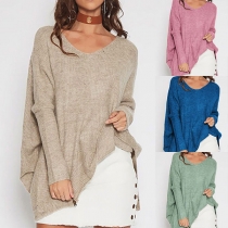 Fashion Solid Color Long Sleeve Irregular Hem Loose Sweater