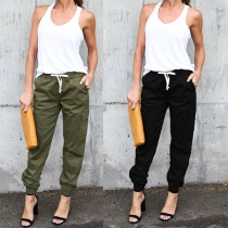 Fashion Solid Color Elastic Waist Casual Pants
