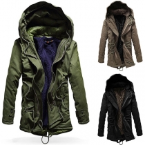 Fashion Solid Color Long Sleeve Hooded Men's Padded Coat 