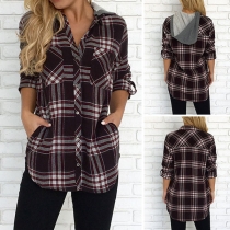 Fashion Long Sleeve Hooded Plaid Shirt 