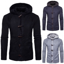 Fashion Solid Color Long Sleeve Plush Lining Hooded Men's Sweater Coat
