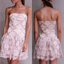 Sexy Strapless High Waist Printed Party Dress