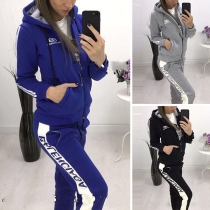 Fashion Letters Printed Hooded Sweatshirt Coat + Sports Pants Two-piece Set 