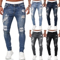 Fashion Mid-waist Slim Fit Ripped Men's Jeans
