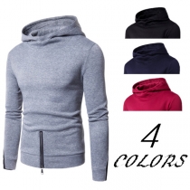 Fashion Solid Color Long Sleeve Zipper Hem Men's Hoodie 