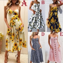 Sexy Backless V-neck Printed Sling Dress